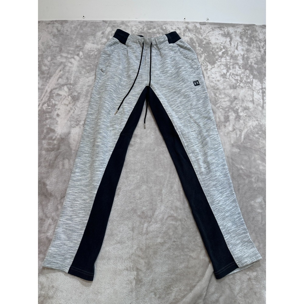 Under Armour Sweatpants Men Size Medium Gray Black Fitted Drawstring Pockets EUC